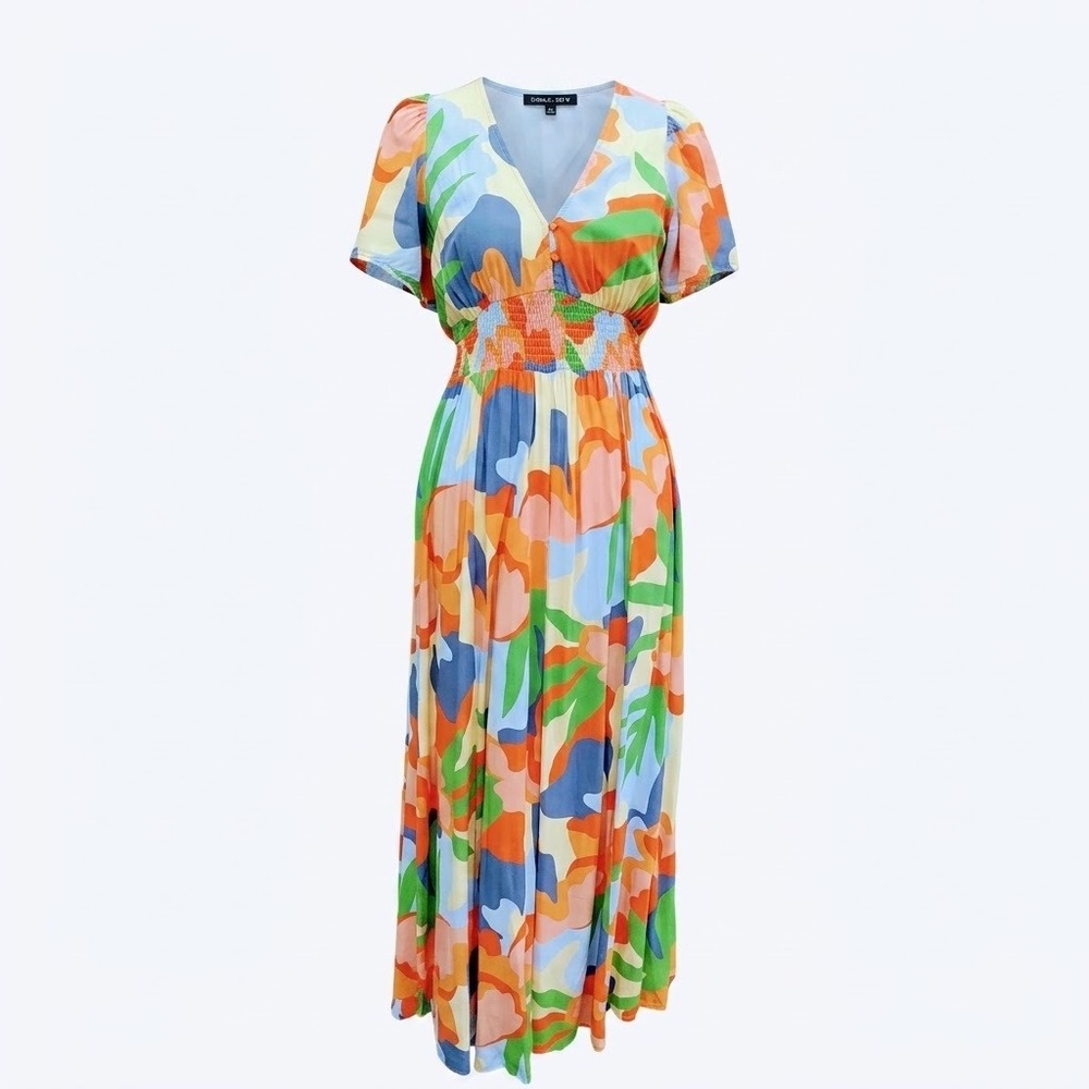 Anthropologie Abel the Label Abstract Floral Maxi Dress Bold Boho Summer Small